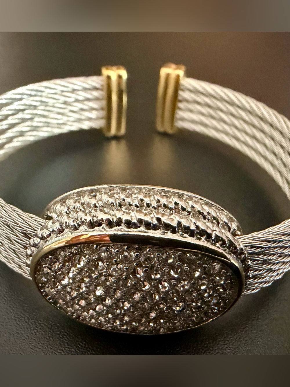 DSMK STAINLESS STEEL BRACELET WITH CLEAR CRYSTALS